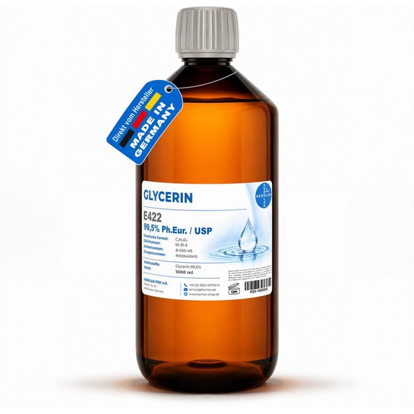 HERRLAN Rohseife Glycerin E422 - 99,5% - Pur VG zum Vorteilspreis, 1000 ml - Made in Germany