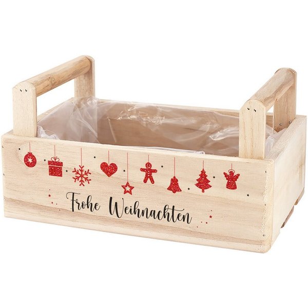 Herz & Heim Geschenkbox zu Weihnachten oder Nikolaus - Holzkorb für Weihnachtsgeschenke, mit Holzgriffen