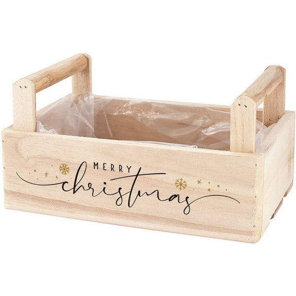 Herz & Heim Geschenkbox zu Weihnachten oder Nikolaus - Holzkorb für Weihnachtsgeschenke, mit Holzgriffen