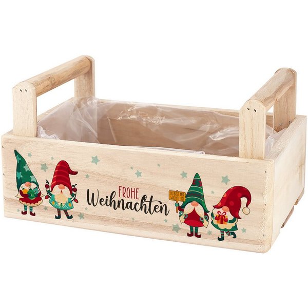 Herz & Heim Geschenkbox zu Weihnachten oder Nikolaus - Holzkorb für Weihnachtsgeschenke, mit Holzgriffen