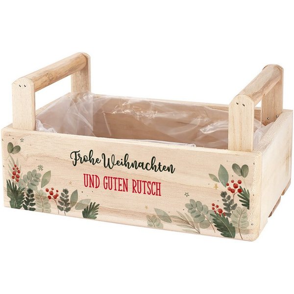 Herz & Heim Geschenkbox zu Weihnachten oder Nikolaus - Holzkorb für Weihnachtsgeschenke, mit Holzgriffen