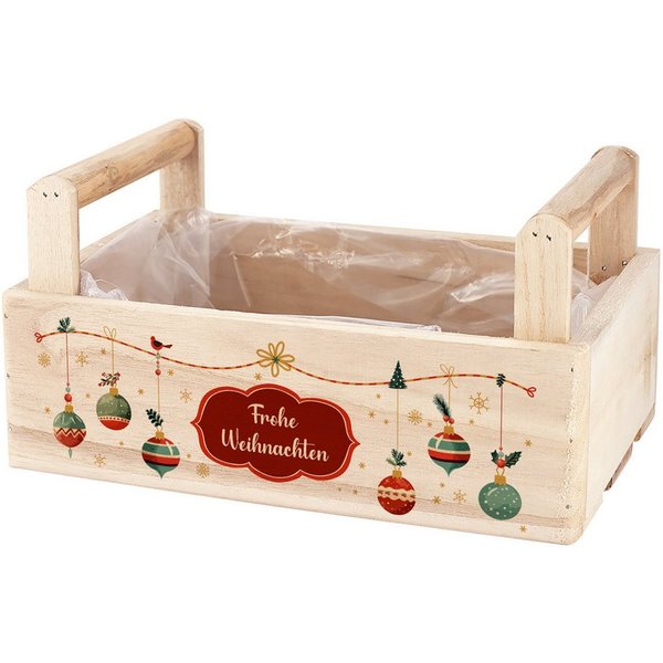 Herz & Heim Geschenkbox zu Weihnachten oder Nikolaus - Holzkorb für Weihnachtsgeschenke, mit Holzgriffen