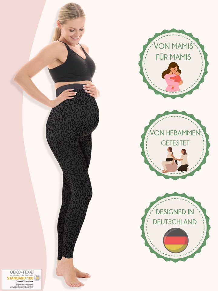 Herzmutter Umstandsleggings Leo Muster - Schwangerschaftsleggings Leopard Dehnbar – Bild 2 von 5