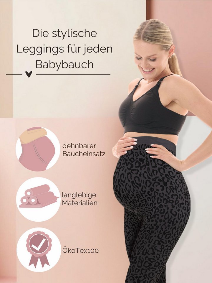 Herzmutter Umstandsleggings Leo Muster - Schwangerschaftsleggings Leopard Dehnbar – Bild 3 von 5