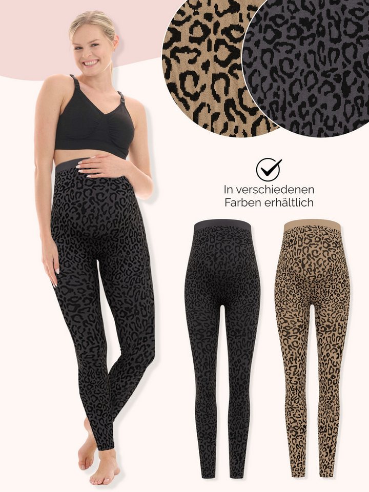 Herzmutter Umstandsleggings Leo Muster - Schwangerschaftsleggings Leopard Dehnbar – Bild 4 von 5