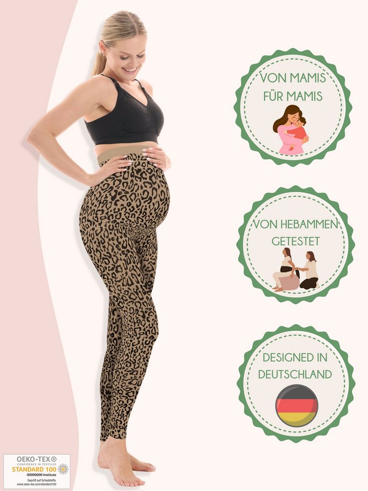 Herzmutter Umstandsleggings Leo Muster - Schwangerschaftsleggings Leopard Dehnbar – Bild 3 von 5