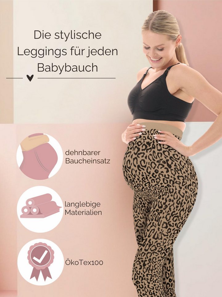 Herzmutter Umstandsleggings Leo Muster - Schwangerschaftsleggings Leopard Dehnbar – Bild 4 von 5