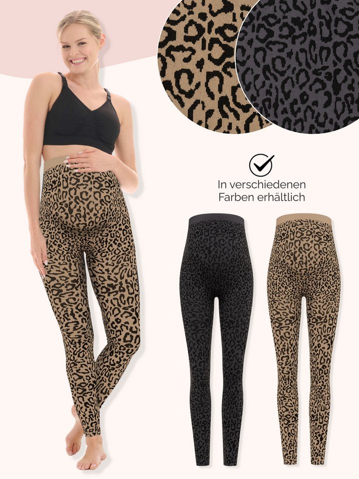 Herzmutter Umstandsleggings Leo Muster - Schwangerschaftsleggings Leopard Dehnbar – Bild 5 von 5