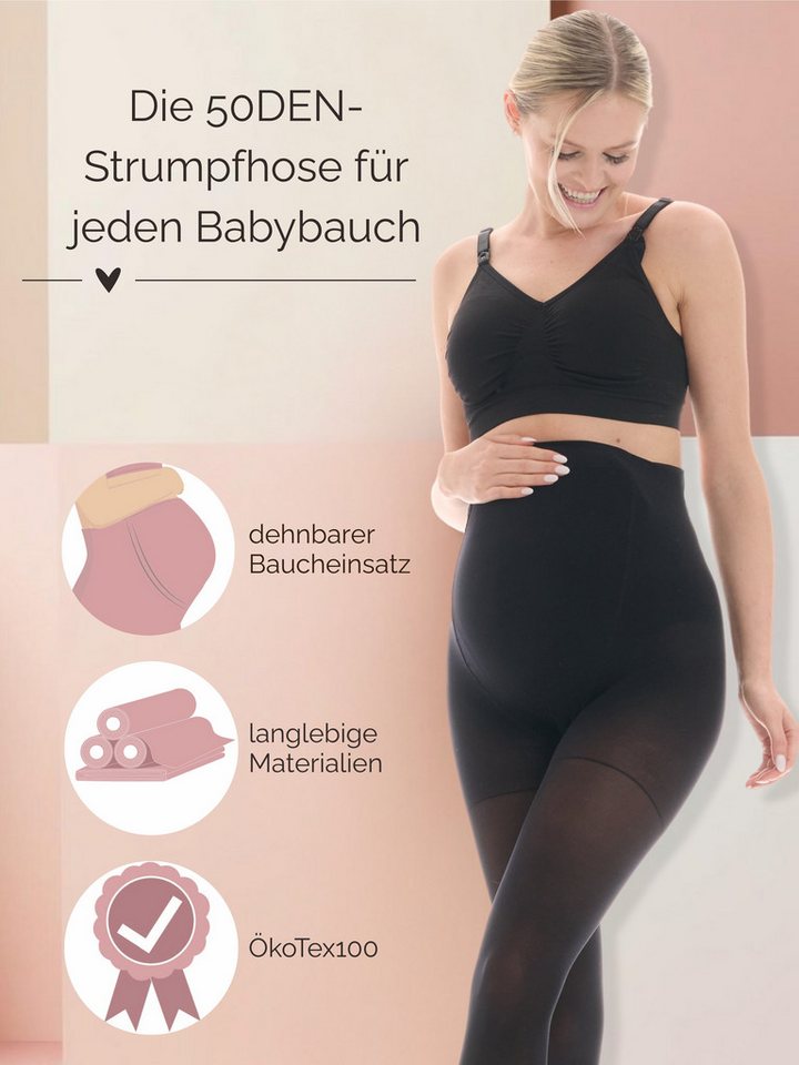 Herzmutter Umstandsstrumpfhose Schwangerschaftsstrumpfhose - Halb-Transparent 50 DEN (2 St. 2er-Pack) Matt-Soft – Bild 3 von 5
