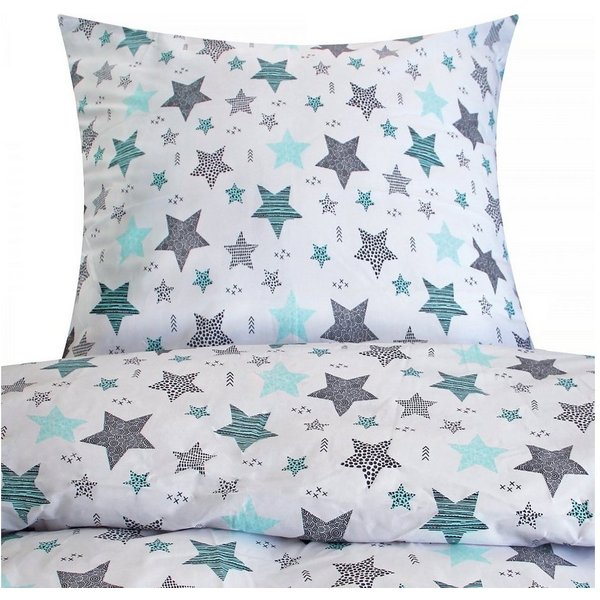 Heubergshop Bettwäsche, Renforcé, 2 teilig, 135x200cm + 80x80cm - Sterne Kreise Punkte Baumwolle Kinder (560/1)