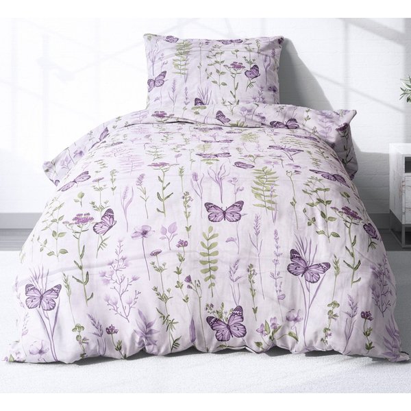 Heubergshop Bettwäsche, Renforcé, 2 teilig, 135x200cm und 80x80cm - Geblümt 100% Baumwolle (EW-Schmetterling)