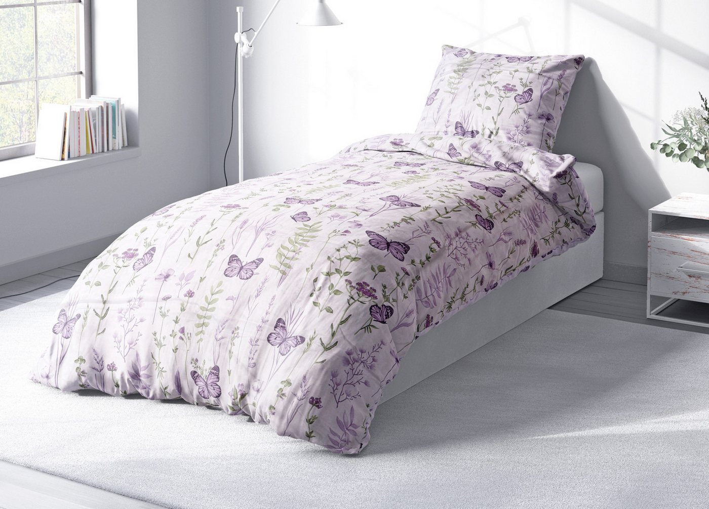 Heubergshop Bettwäsche, Renforcé, 2 teilig, 135x200cm und 80x80cm - Geblümt 100% Baumwolle (EW-Schmetterling) – Bild 2 von 2