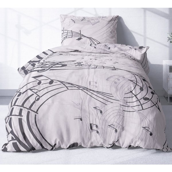 Heubergshop Bettwäsche, Renforcé, 2 teilig, 135x200cm + 80x80cm - Musik Music Noten 100% Baumwolle (EW-Musik)