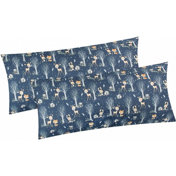 Heubergshop Kissenbezug, (2 Stück), 2er Set 40x80cm Rehe Waldtiere Bäume Kinder (Rehe-Waldtiere-40x80)