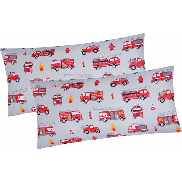Heubergshop Kissenbezug, (2 Stück), 2er Set 40x80cm - Feuerwehr Grau Rot Kinder