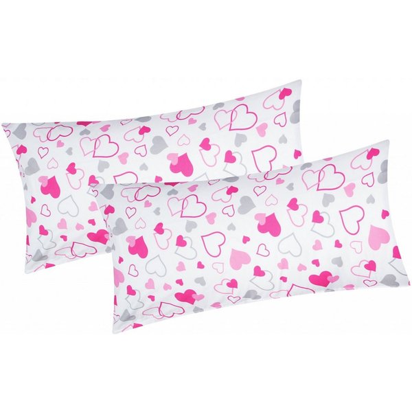 Heubergshop Kissenbezug, (2 Stück), 2er Set 40x80cm Kleine und große Herzen Baumwolle (KY-550/1-40x80)