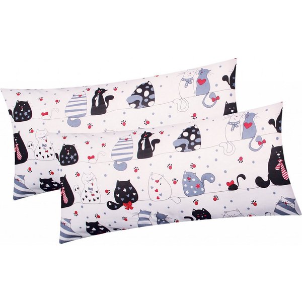 Heubergshop Kissenbezug, (2 Stück), 2er Set 40x80cm Katzen Pfoten Sterne Herzen Kinder (KY-Katzen-40x80)