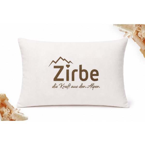 Heubergshop Zirbenkissen, 30x20cm Gefüllt mit Zirbenspäne Zirbenflocken (mit Schriftzug)