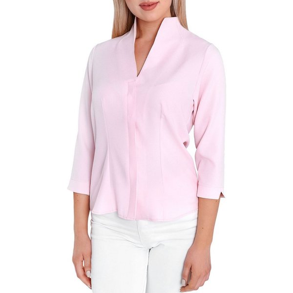 HEVENTON Klassische Bluse 3/4-Ärmel, Business-Bluse mit Kelchkragen, bügelleicht