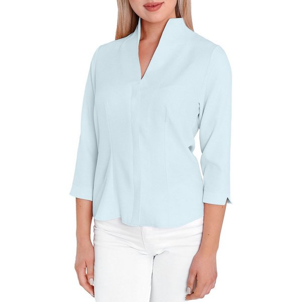 HEVENTON Klassische Bluse 3/4-Ärmel, Business-Bluse mit Kelchkragen, bügelleicht