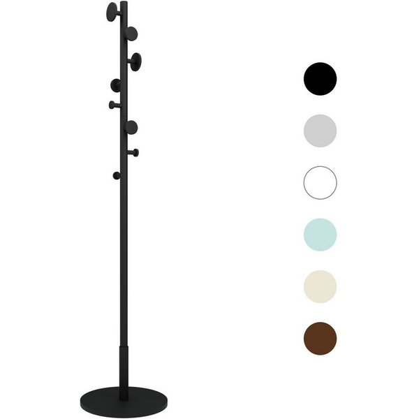 Hexim Garderobenständer, (Holz freistehend Schwarz – Kleiderständer 175cm mit 8 versetzten Haken – Moderne Standgarderobe & Flurgarderobe mit stabilem Stand, 3 