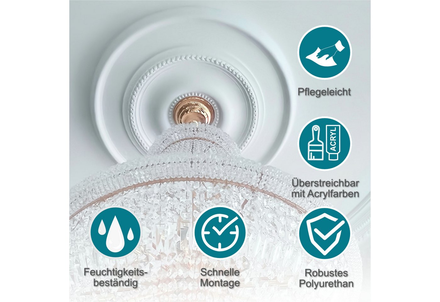 Hexim Perfect Decken-Rosette (Stuckrosette aus PU hartschaum, weiß, Zierelement, Stuck, Wanddeko Wohnzimmer Decke Polyurethane rund) – Bild 4 von 4