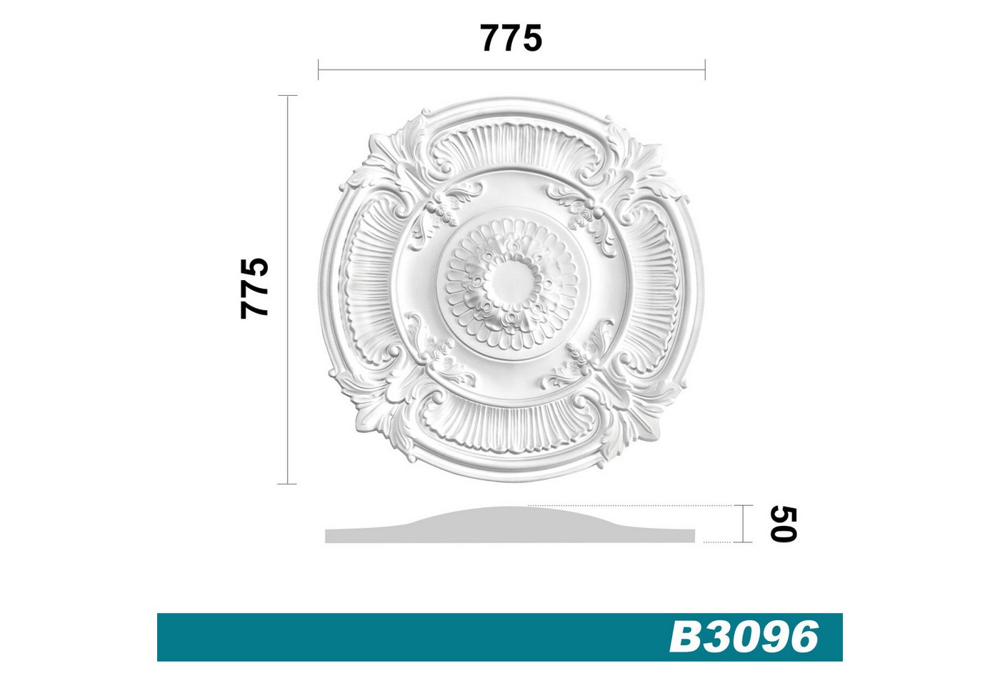 Hexim Perfect Decken-Rosette (Stuckrosette aus PU hartschaum, weiß, Zierelement, Stuck, Wanddeko Wohnzimmer Decke Polyurethane rund) – Bild 3 von 4