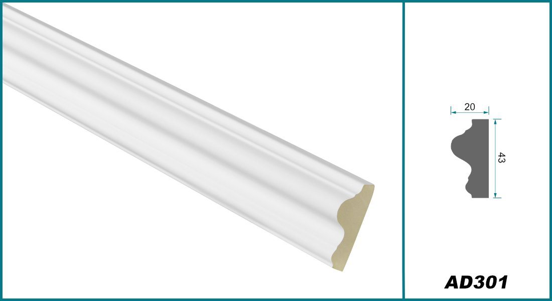 Hexim Perfect Stuckleiste, Flachleiste AD301, 7.38 €/m, Wand- und Deckenumrandung aus PU - 2 Meter Flachleiste, hart & stoßfest, weißes Zierprofil - Wandleiste  – Bild 2 von 3
