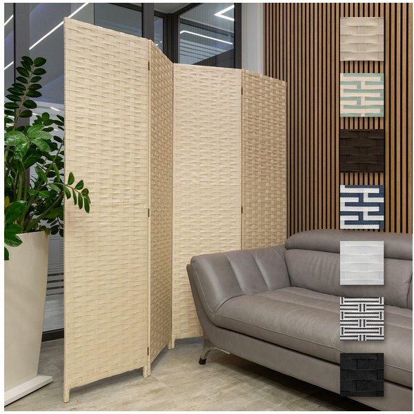Hexim Raumteiler, Paravent 180x180 cm - Trennwand 4-teilig klappbar für Innenbereich - Raumteilung Büro Homeoffice Stellwand Privatsphäre freistehend (LR192-cre