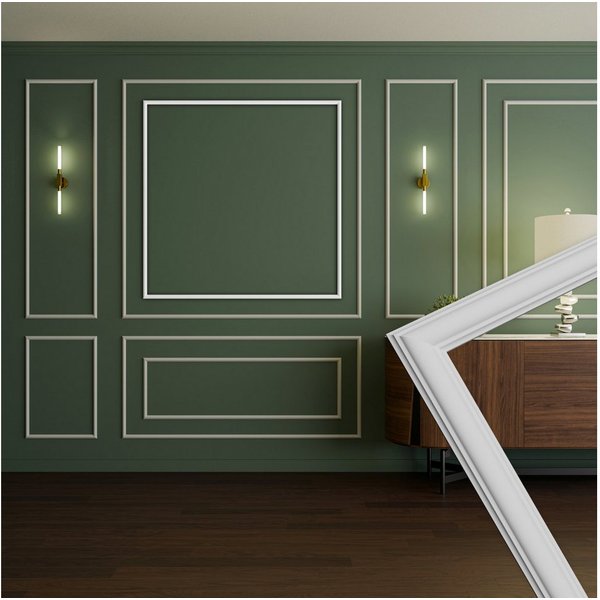 Hexim Stuckleiste, L - 116 x 116 cm, Wandrahmen Sets HDPS weiß - Auswahl an Größen für Wand, Decke, Bilder & Spiegel - Perfekt zur Strukturierung großer Wandflä