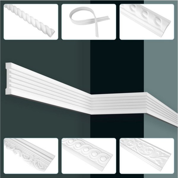 Hexim Stuckleiste, 20 Meter / 10 Leisten, Stuckleisten Wand flach, PU Hartschaum & Flexibel - 2m Wandleisten modern glatt Dekorleisten zum kleben Deckenstuck (2