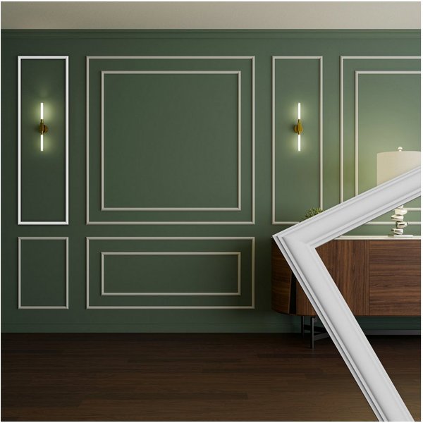 Hexim Stuckleiste, B - 140 x 42 cm, Wandrahmen Sets HDPS weiß - Auswahl an Größen für Wand, Decke, Bilder & Spiegel - Für stilbewusste Akzente und harmonische I