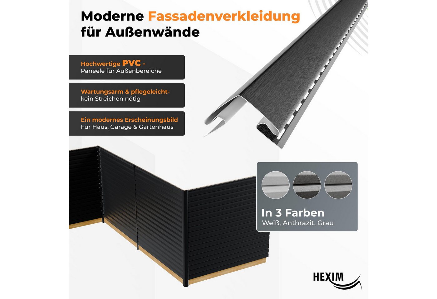 Hexim Verkleidungspaneel, BxL: 3x201 cm, (Siding Fassadenpaneele außen Fassadenverkleidung wetterfest Kunststoffpanelee PVC-U Verkleidung Außenwand Hausverkleid – Bild 2 von 5