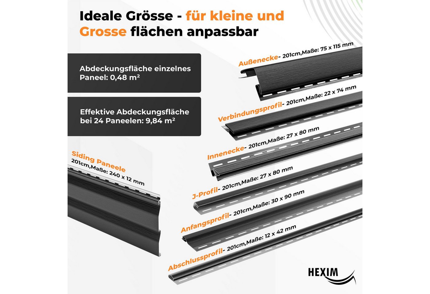 Hexim Verkleidungspaneel, BxL: 3x201 cm, (Siding Fassadenpaneele außen Fassadenverkleidung wetterfest Kunststoffpanelee PVC-U Verkleidung Außenwand Hausverkleid – Bild 3 von 5