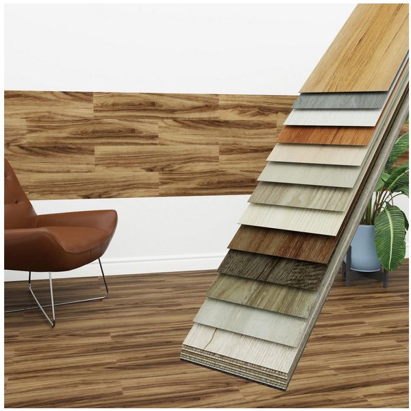 Hexim Vinylboden, Vinyldielen 0,97m² selbstklebend PVC Wandverkleidung Bodenbelag Holzoptik 91x15cm Paneele für Wand & Boden Holzdielen braun (7 Dielen Walnut B
