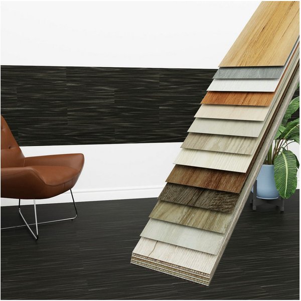 Hexim Vinylboden, Vinyldielen 0,97m² selbstklebend PVC Wandverkleidung Bodenbelag Holzoptik 91x15cm Paneele für Wand & Boden Holzdielen schwarz (7 Dielen Obsidi
