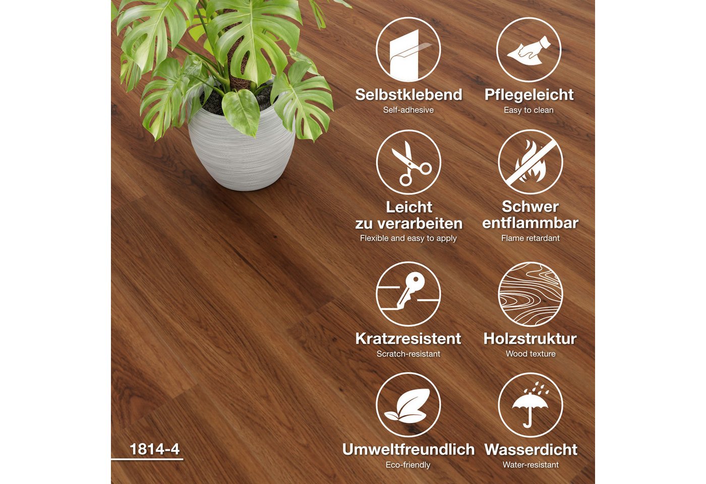 Hexim Vinylboden, Vinyldielen 0,97m² selbstklebend PVC Wandverkleidung Bodenbelag Holzoptik 91x15cm Paneele für Wand & Boden Holzdielen rot (7 Dielen Espresso O – Bild 3 von 3