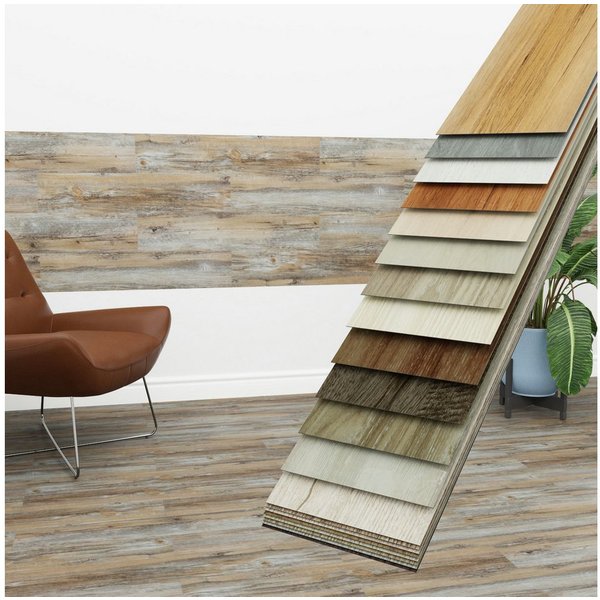 Hexim Vinylboden, Vinyldielen 0,97m² selbstklebend PVC Wandverkleidung Bodenbelag Holzoptik 91x15cm Paneele für Wand & Boden Holzdielen grau/braun (7 Dielen Age