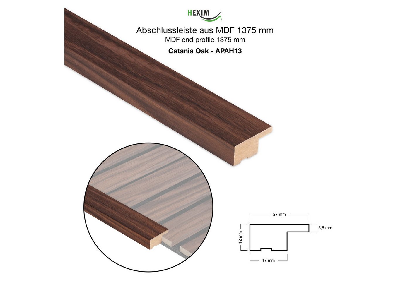 Hexim Wanddekoobjekt (Abschlussleiste 137,5x2,7cm passend für unsere Akustikpaneele - flexible Lamellenwand Holz MDF Wandpanelee Lamellenverkleidung Wandverklei – Bild 2 von 4