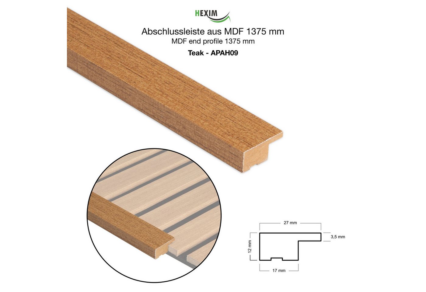 Hexim Wanddekoobjekt (Abschlussleiste 137,5x2,7cm passend für unsere Akustikpaneele - flexible Lamellenwand Holz MDF Wandpanelee Lamellenverkleidung Wandverklei – Bild 2 von 4