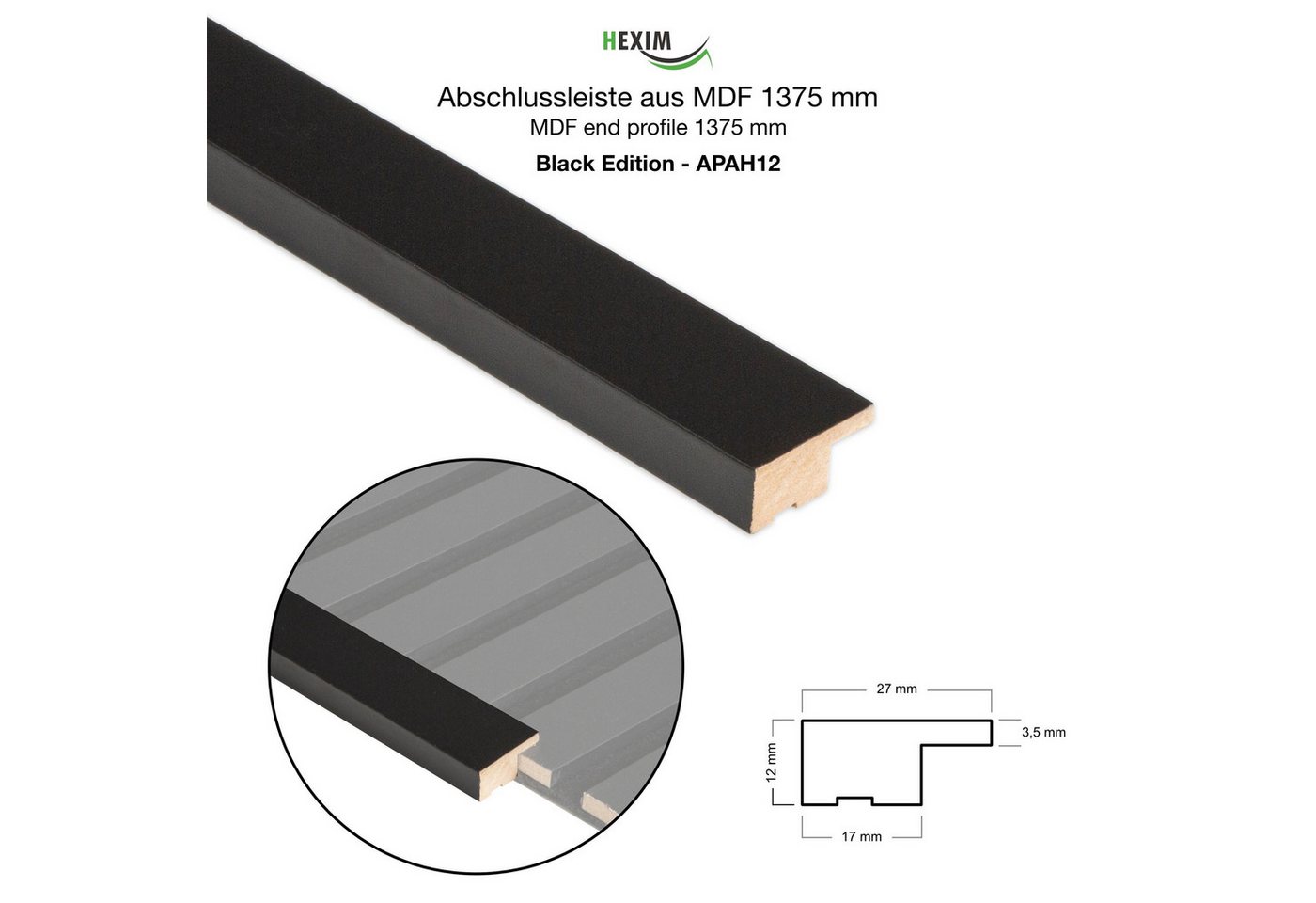 Hexim Wanddekoobjekt (Abschlussleiste 137,5x2,7cm passend für unsere Akustikpaneele - flexible Lamellenwand Holz MDF Wandpanelee Lamellenverkleidung Wandverklei – Bild 2 von 4