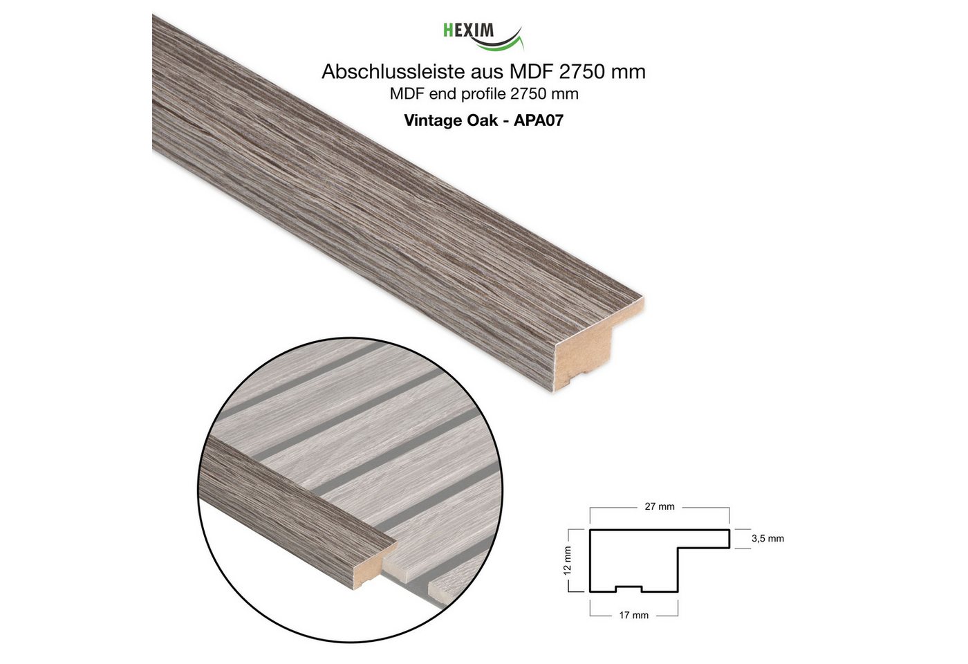 Hexim Wanddekoobjekt (Abschlussleiste 275x2,7cm passend für unsere Akustikpaneele - flexible Lamellenwand Holz MDF Wandpanelee Lamellenverkleidung Wandverkleidu – Bild 2 von 4