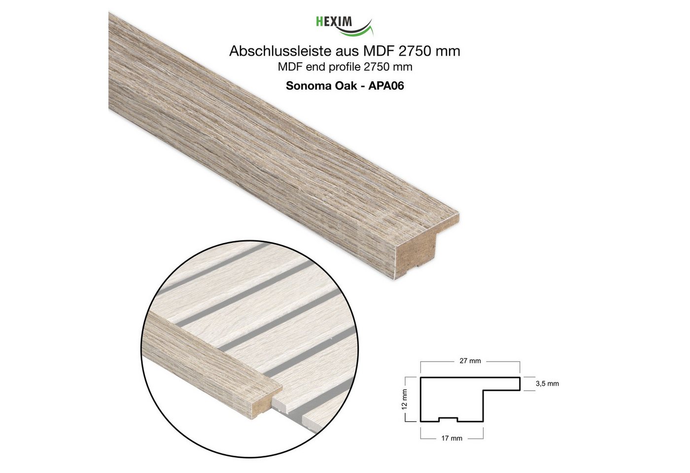 Hexim Wanddekoobjekt (Abschlussleiste 275x2,7cm passend für unsere Akustikpaneele - flexible Lamellenwand Holz MDF Wandpanelee Lamellenverkleidung Wandverkleidu – Bild 2 von 4