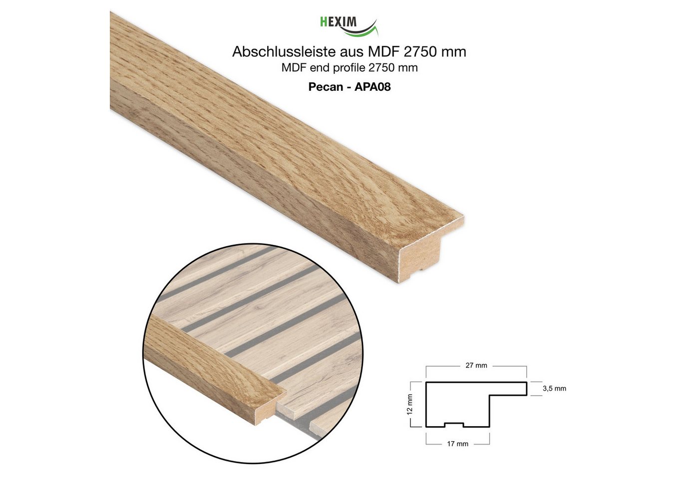 Hexim Wanddekoobjekt (Abschlussleiste 275x2,7cm passend für unsere Akustikpaneele - flexible Lamellenwand Holz MDF Wandpanelee Lamellenverkleidung Wandverkleidu – Bild 2 von 4