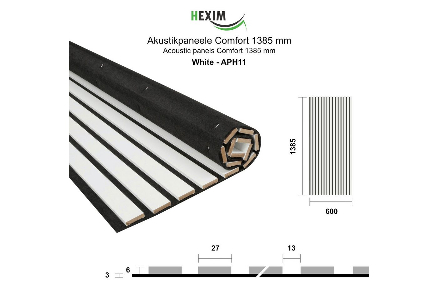 Hexim Wanddekoobjekt (Akustikpaneele 138,5x60cm Holz Comfort - flexible Holzpaneele Platten Lamellenwand MDF Wandpaneele Lamellenverkleidung Wandverkleidung sch – Bild 2 von 5