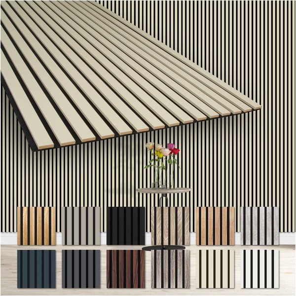 Hexim Wanddekoobjekt (Akustikpaneele 2 Stück 278x60cm Holz Comfort - flexible Lamellenwand MDF Wandpaneele Lamellenverkleidung Wandverkleidung schalldämmend 3.3
