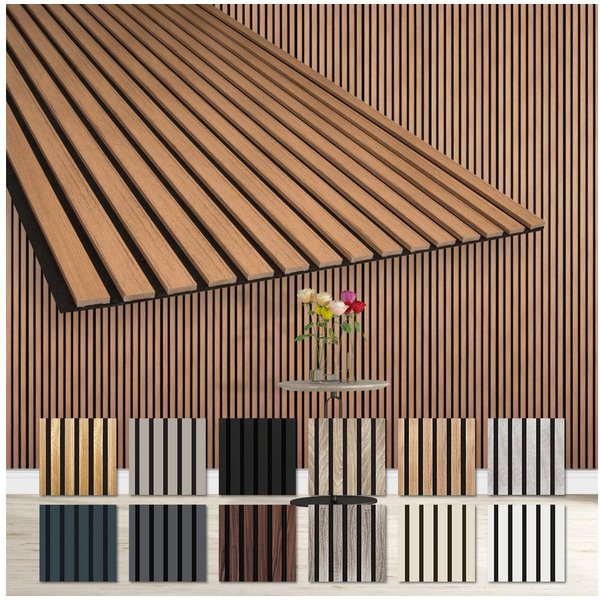 Hexim Wanddekoobjekt (Akustikpaneele 2 Stück 278x60cm Holz Comfort - flexible Lamellenwand MDF Wandpaneele Lamellenverkleidung Wandverkleidung schalldämmend 3.3