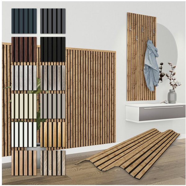 Hexim Wanddekoobjekt (Akustikpaneele 4 Stück 138,5x60cm Holz Comfort - flexible Holzpaneele Platten Lamellenwand MDF Wandpaneele Lamellenverkleidung Wandverklei