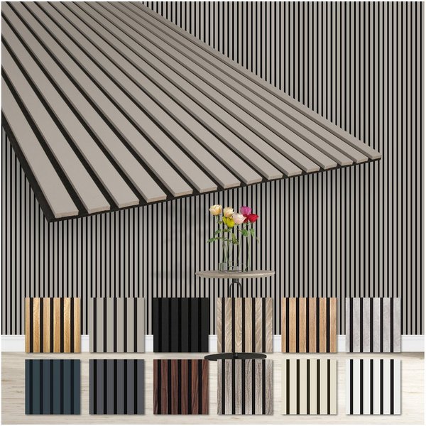 Hexim Wanddekoobjekt (Akustikpaneele 4 Stück 278x60cm Holz Comfort - flexible Lamellenwand MDF Wandpaneele Lamellenverkleidung Wandverkleidung schalldämmend 6.6