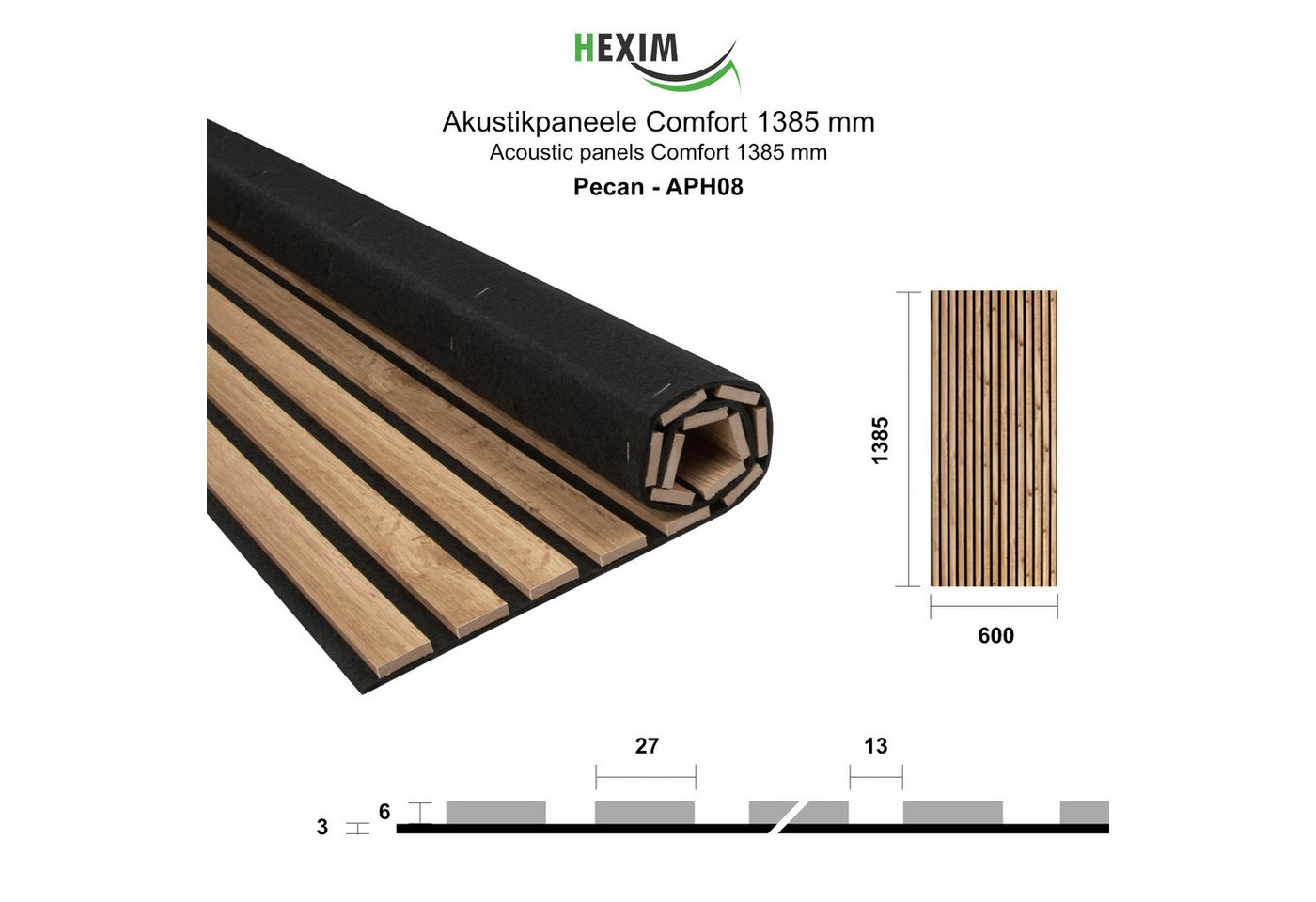 Hexim Wanddekoobjekt (Akustikpaneele 6 Stück 138,5x60cm Holz Comfort - flexible Holzpaneele Platten Lamellenwand MDF Wandpaneele Lamellenverkleidung Wandverklei – Bild 2 von 5